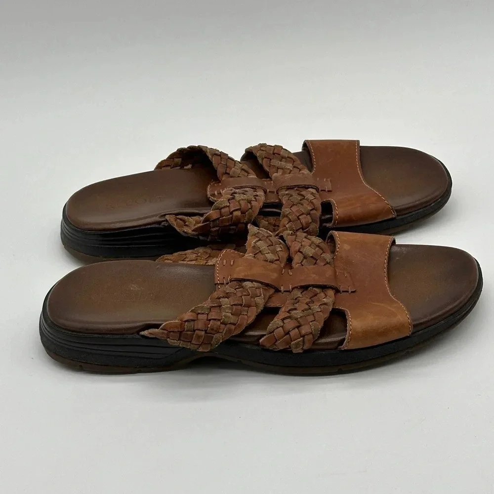 RJ COLT Vintage‎ Mens Brown Leather Slip On Sandals Braided Leather Size 12